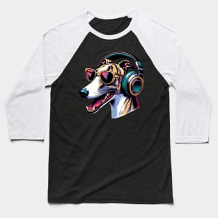 Whippet Smiling DJ in Vivid Japanese Artwork Style Baseball T-Shirt